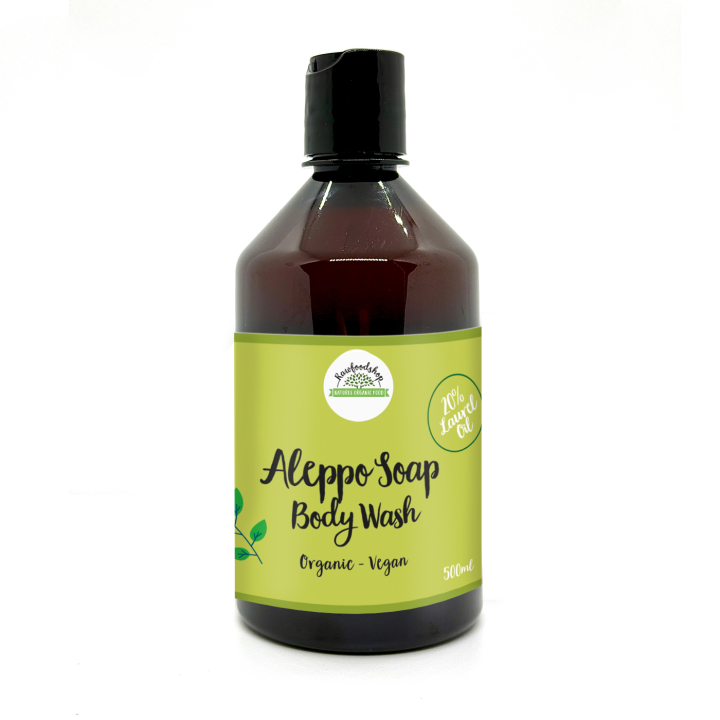 Aleppo Flytande tvål Lagerbärsolja 20% EKO 500ml i gruppen Hud & Kropp / Kropp / Duschtvål hos Rawfoodshop Scandinavia AB (BN0842)