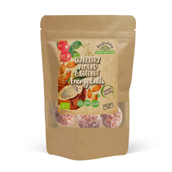 Tranbär Mandel Kokos Energibollar EKO 100g i gruppen Råvaror & Dryck / Skafferiet / Kakor & Kex hos Rawfoodshop Scandinavia AB (CRANCO3-100)