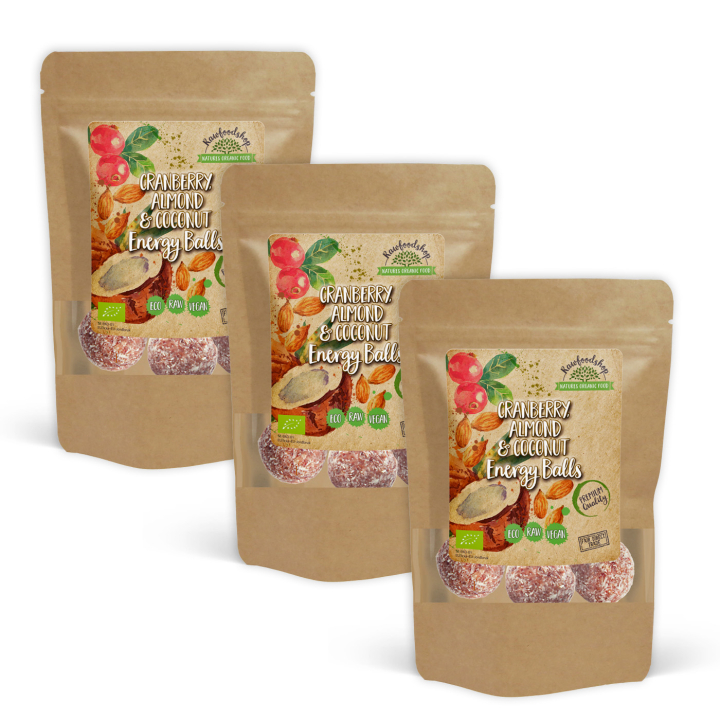 Tranbär Mandel Kokos Energibollar EKO 100g x 3 paket i gruppen Råvaror & Dryck / Skafferiet / Kakor & Kex hos Rawfoodshop Scandinavia AB (CRANCO3100-SET3)