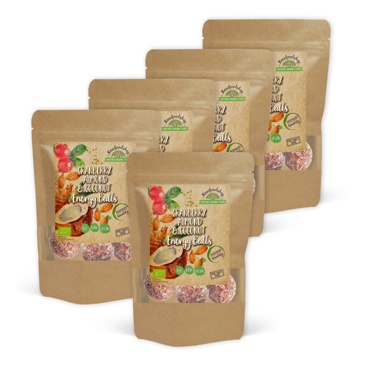 Tranbär Mandel Kokos Energibollar EKO 100g x 5 paket i gruppen Råvaror & Dryck / Skafferiet / Kakor & Kex hos Rawfoodshop Scandinavia AB (CRANCO3100-SET5)