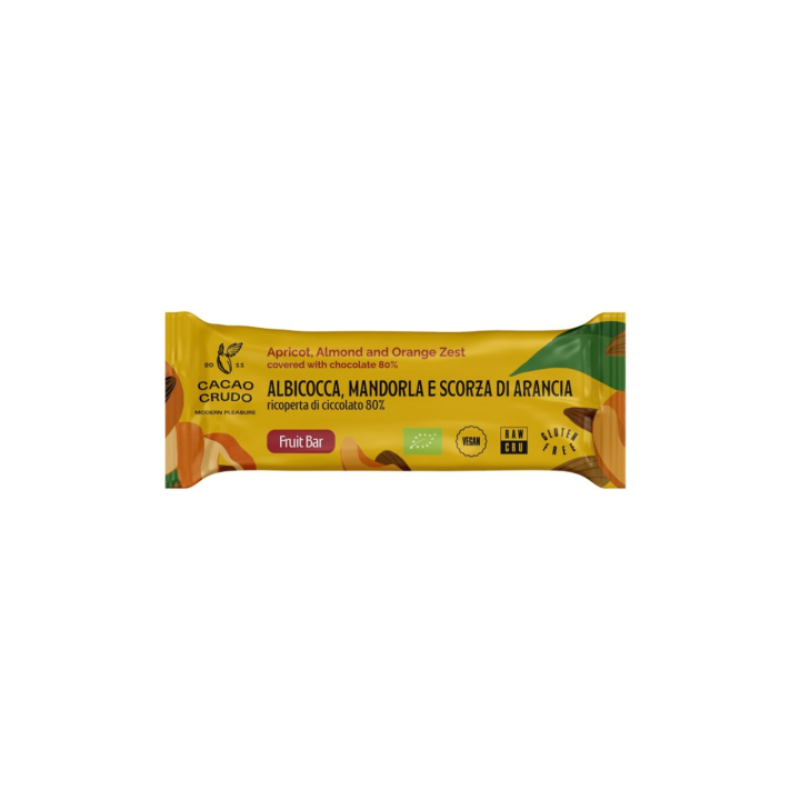 Aprikos Mandel Apelsin Bar RAW EKO 28g i gruppen Råvaror & Dryck / Godis & Choklad / Choklad & Bars hos Rawfoodshop Scandinavia AB (CRUDO11)