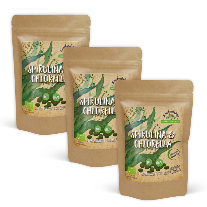 Spirulina Chlorella EKO 500mg 300 tabletter x 3 paket i gruppen Kosttillskott / Örter & Växter / Algtillskott hos Rawfoodshop Scandinavia AB (CUSPCH300TAB-SET3)