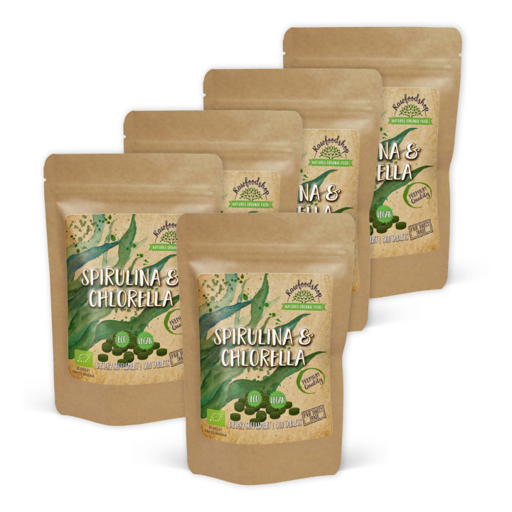 Spirulina Chlorella EKO 500mg 300 tabletter x 5 paket i gruppen Kosttillskott / Örter & Växter / Algtillskott hos Rawfoodshop Scandinavia AB (CUSPCH300TAB-SET5)