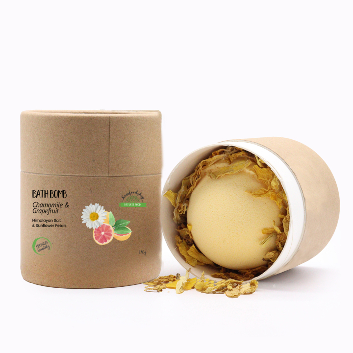Badbomb Kamomill & Grapefrukt 170g i gruppen Hud & Kropp / Bad & Spa / Badbomber hos Rawfoodshop Scandinavia AB (EBBSUL04)