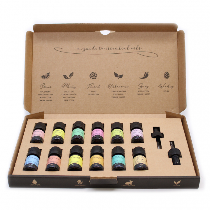 Aromaterapi Box Essentiella Oljor set 12st i gruppen Hud & Kropp / Naturlig DIY / Eteriska oljor hos Rawfoodshop Scandinavia AB (EOSET02)