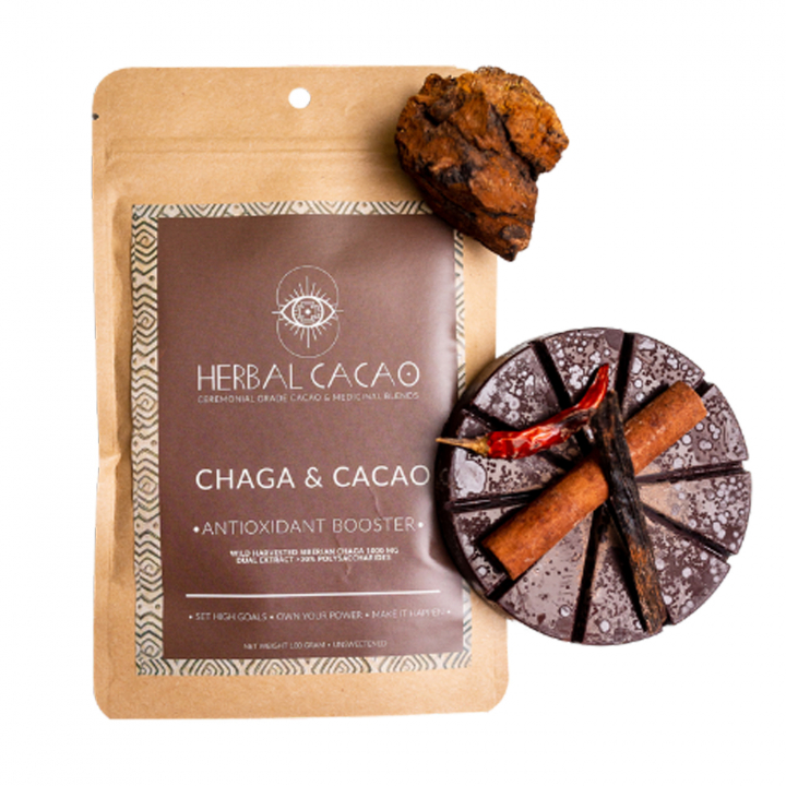 Antioxidant Booster Chaga Ceremonial Cacao 100g i gruppen Råvaror & Dryck / Drycker / Övrigt hos Rawfoodshop Scandinavia AB (HC2)