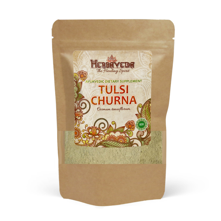 Tulsi Churna EKO 125g i gruppen OUTLET 20-80% / Kosttillskott 30-50% / Kosttillskott 30% hos Rawfoodshop Scandinavia AB (HERBA26)