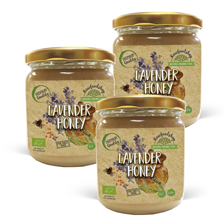 Lavendelhonung EKO 500g x 3 burkar i gruppen Råvaror & Dryck / Bakning / Honung hos Rawfoodshop Scandinavia AB (HONEYLAV-SET3)