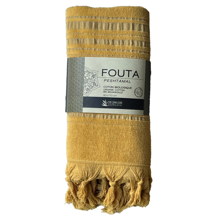 Fouta Senapsgul i Ekologisk Bomull 90x170cm i gruppen Hud & Kropp / Bad & Spa / Handdukar hos Rawfoodshop Scandinavia AB (KFO9CI)