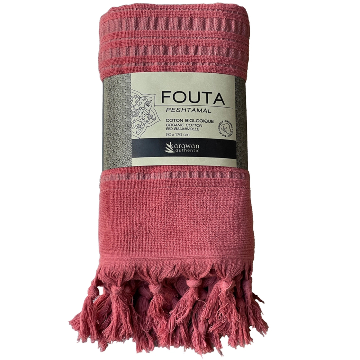 Fouta Roströd i Ekologisk Bomull 90x170cm i gruppen Hud & Kropp / Bad & Spa / Handdukar hos Rawfoodshop Scandinavia AB (KFO9JASP)