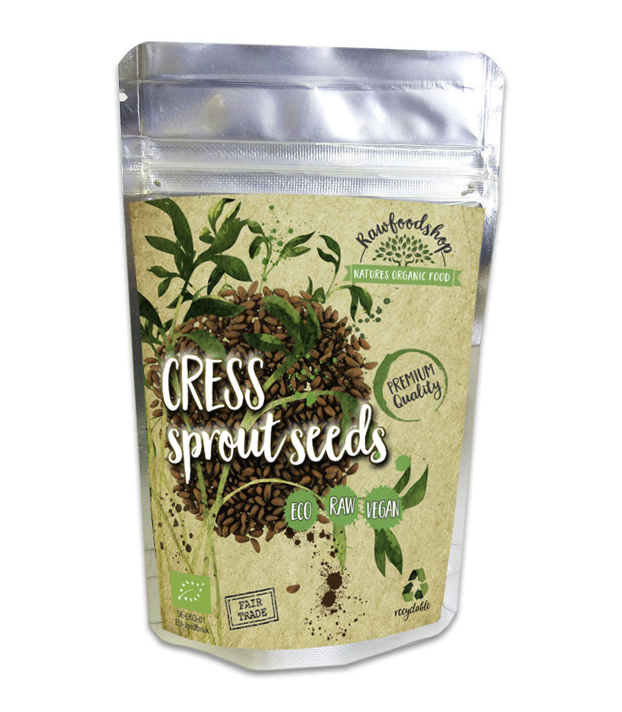 Groddfrön Krasse EKO 200g i gruppen Råvaror & Dryck / Skafferiet / Groddfrön hos Rawfoodshop Scandinavia AB (KRASS123451200)