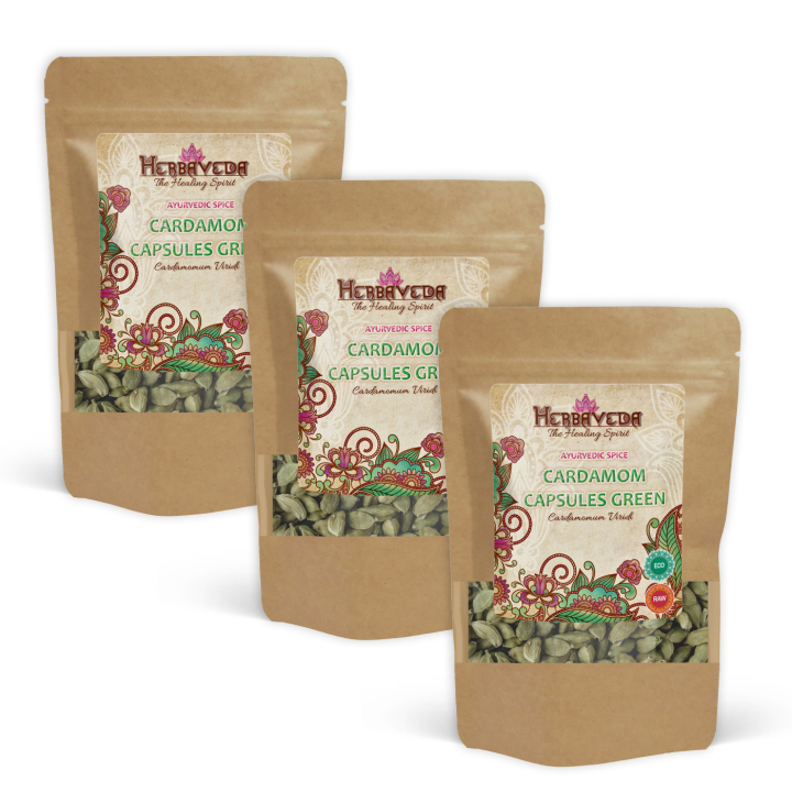 Kardemumma Hela kapslar EKO 50g x 3 paket i gruppen Råvaror & Dryck / Skafferiet / Kryddor & Salt hos Rawfoodshop Scandinavia AB (KRYDD06-SET3)