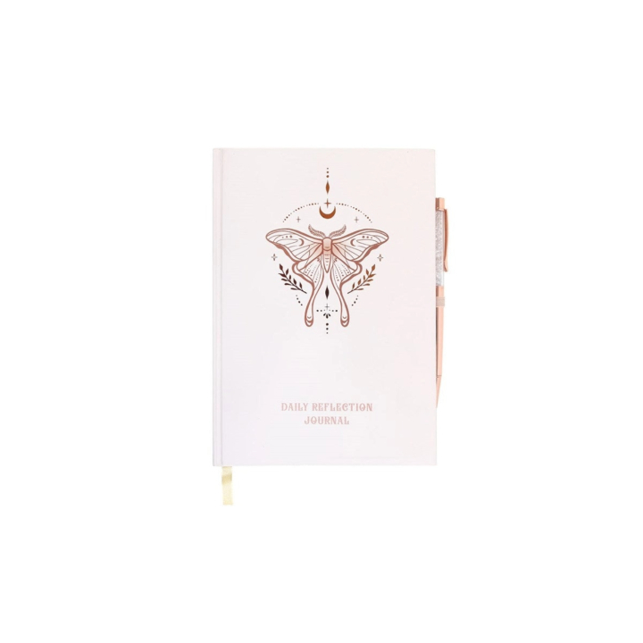 Reflektionsdagsbok Luna Moth med Kulspetspenna Klar Kvarts i gruppen Hem & Själ / Harmonisk livsstil / Böcker hos Rawfoodshop Scandinavia AB (LL-21625)