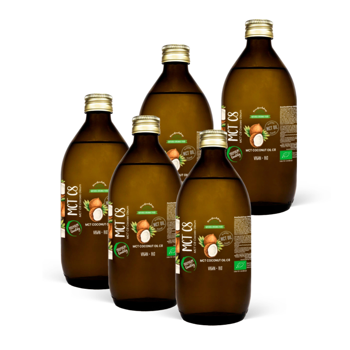 Kokosolja MCT8 EKO 500ml x 5 flaskor i gruppen Råvaror & Dryck / Nötter / Nötoljor hos Rawfoodshop Scandinavia AB (MGT0644-SET5)