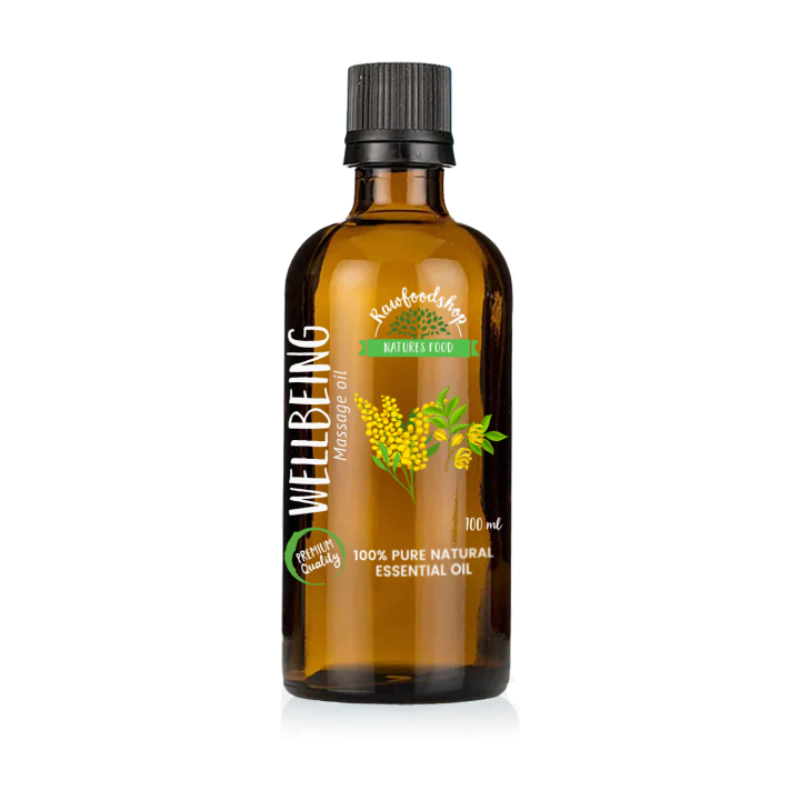 Wellbeing Massage Oil 100ml i gruppen Kroppsvård / DIY Råvaror / Eteriska oljor hos Rawfoodshop Scandinavia AB (MOLUL-17)