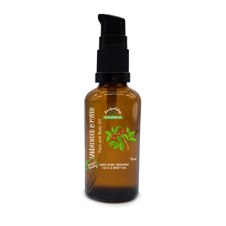 Ansikte & Kroppsolja Sandelträ & Myrra EKO 50ml i gruppen Hud & Kropp / Kropp / Body lotion & olja hos Rawfoodshop Scandinavia AB (OBOUL05)
