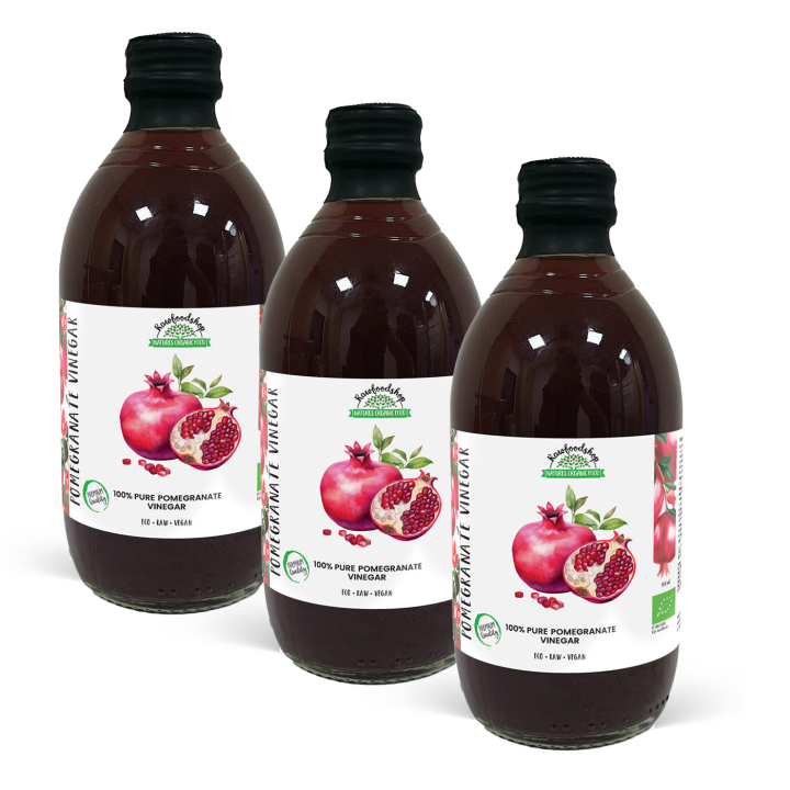 Granatäpple Vinäger Ofiltrerad EKO 500ml x 3 flaskor i gruppen Råvaror & Dryck / Skafferiet / Smaksättning / Vinäger hos Rawfoodshop Scandinavia AB (PFMG5SY050006-SET3)