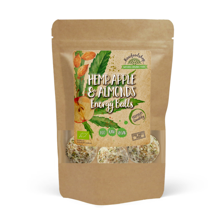 Hampa Äpple Mandel Energibollar EKO 100g i gruppen Råvaror & Dryck / Skafferiet / Kakor & kex hos Rawfoodshop Scandinavia AB (POMCHAN3-100)