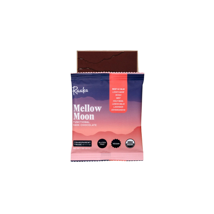 Choklad Mellow Moon Rest & Calm 64% EKO 28g i gruppen Råvaror & Dryck / Godis & Choklad / Choklad & Bars hos Rawfoodshop Scandinavia AB (RAA-1405)