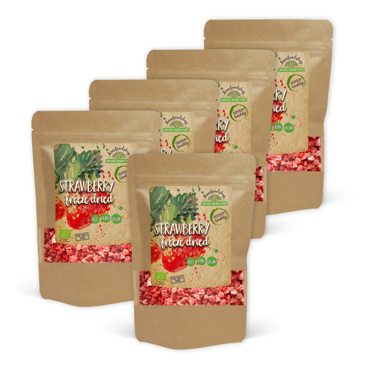 Jordgubbar Frystorkade bitar EKO 50g x 5 paket i gruppen Råvaror & Dryck / Frukt & Bär / Jordgubbar hos Rawfoodshop Scandinavia AB (RAWFRU002-SET5)
