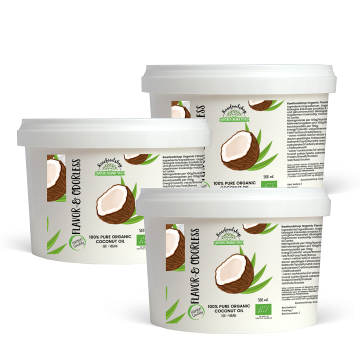 Kokosolja Smak & Doftfri EKO 500ml x 3 burkar i gruppen Råvaror & Dryck / Nötter / Nötoljor hos Rawfoodshop Scandinavia AB (RFET400225E-SET3)