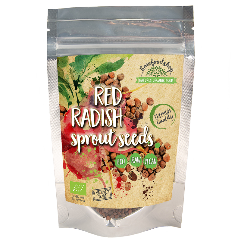 Groddfrön Röd Rädisa EKO 200g i gruppen Råvaror & Dryck / Skafferiet / Groddfrön hos Rawfoodshop Scandinavia AB (RFRO100144E200)