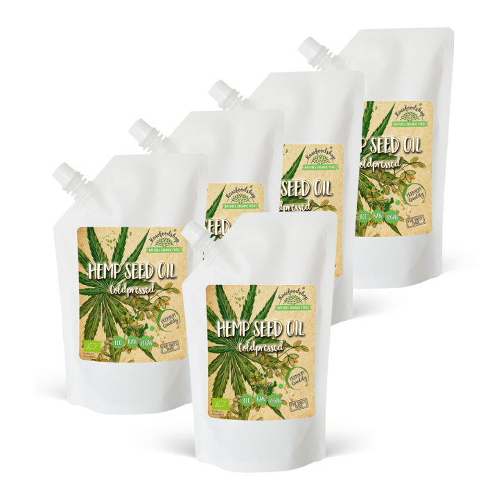 Hampaolja EKO 1000 ml x 5 paket i gruppen Råvaror & Dryck / Hälsokost / Hampa hos Rawfoodshop Scandinavia AB (ROLJ1000211E-SET5)