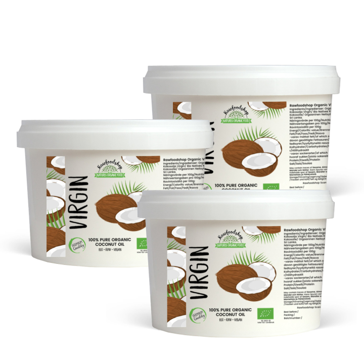 Kokosolja Virgin RAW EKO 500ml x 3 burkar i gruppen Råvaror & Dryck / Nötter / Nötoljor hos Rawfoodshop Scandinavia AB (ROLJ400416E-SET3)