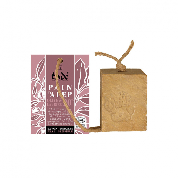 Aleppotvål Med Snöre 20% Lagerbärsolja Cosmos Natural 190g i gruppen Hud & Kropp / Kropp / Handtvål hos Rawfoodshop Scandinavia AB (TADSOLID6615)