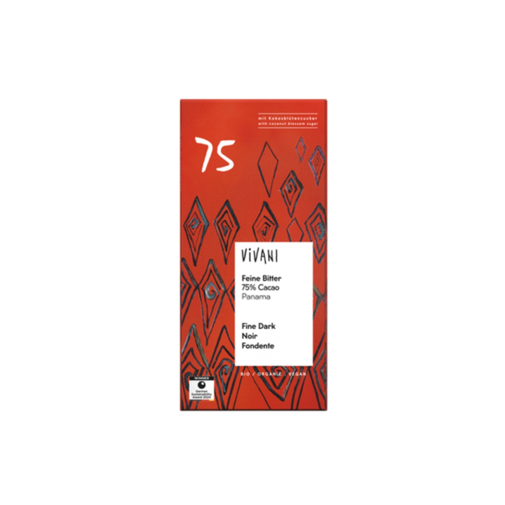Choklad Mörk 75% EKO 80g i gruppen Råvaror & Dryck / Godis & Choklad / Choklad & Bars hos Rawfoodshop Scandinavia AB (VIVFINE75)
