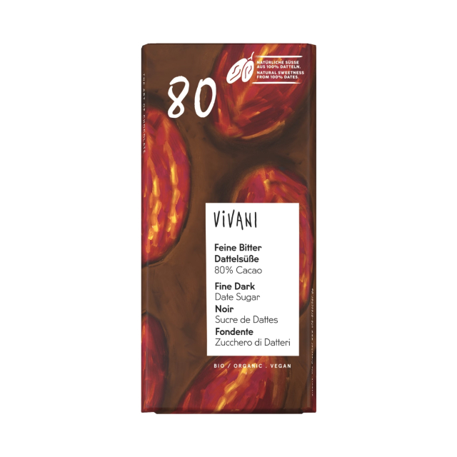 Vivani Choklad Mörk 80% med dadelsocker EKO 80g