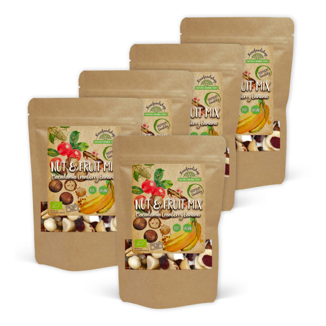 Nöt- & Fruktmix Macadamia Tranbär Banan EKO 500g x 5 paket