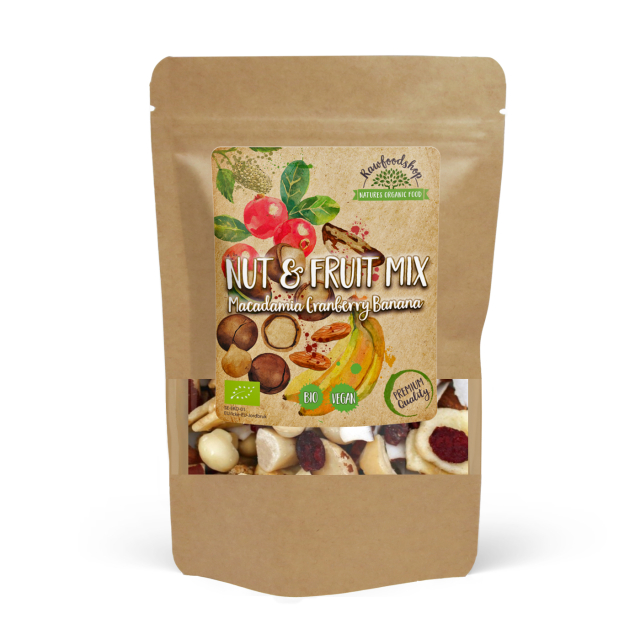 Nöt- & Fruktmix Macadamia Tranbär Banan EKO 500g