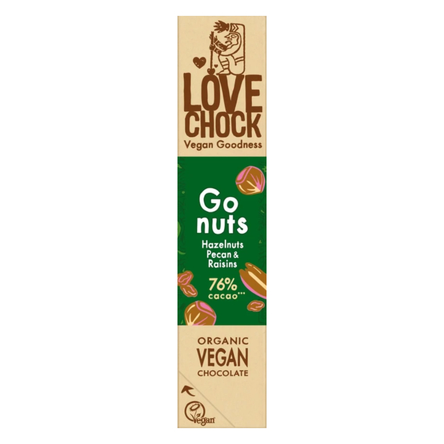 Choklad Go Nuts Hasselnötter, Pekan & Russin EKO 40g