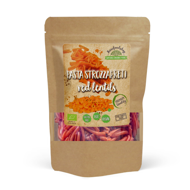 Pasta Strozzapreti Röda linser EKO 250g