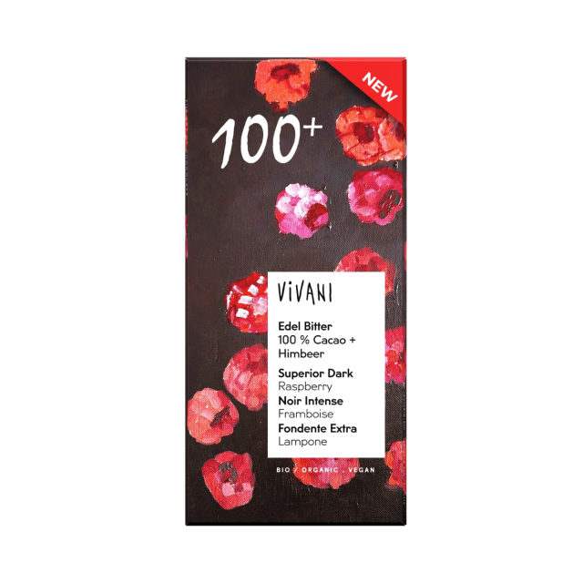 Vivani Choklad 100% med Hallon EKO 80g