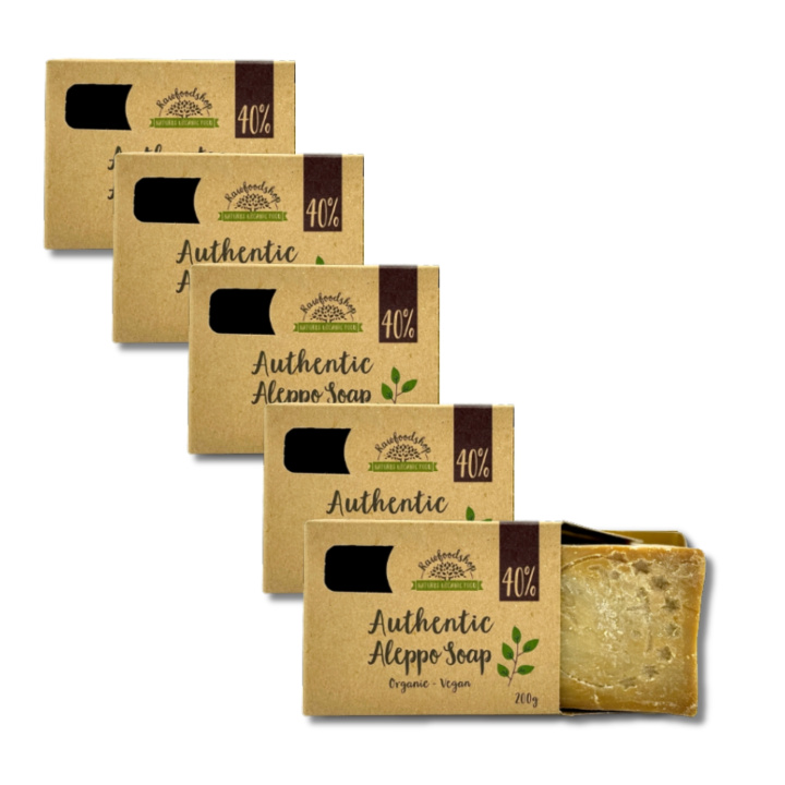 Aleppotvål Lagerbärsolja 40% 200g x 5 st i gruppen Hud & Kropp / Kropp / Duschtvål hos Rawfoodshop Scandinavia AB (061528-SET5)