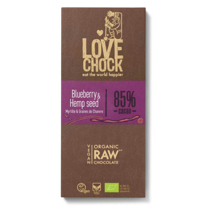 Choklad Blåbär & Hampafrön 85% Eko 70g i gruppen Råvaror & Dryck / Godis & Choklad / Choklad & Bars hos Rawfoodshop Scandinavia AB (14002)