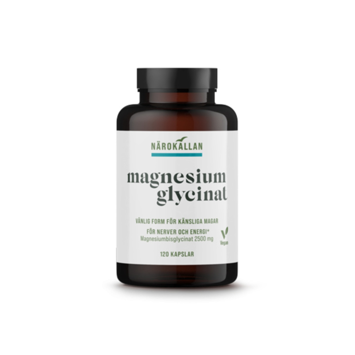 Magnesiumglycinat 120 kapslar i gruppen Kosttillskott / Mineraler / Magnesium hos Rawfoodshop Scandinavia AB (1819)