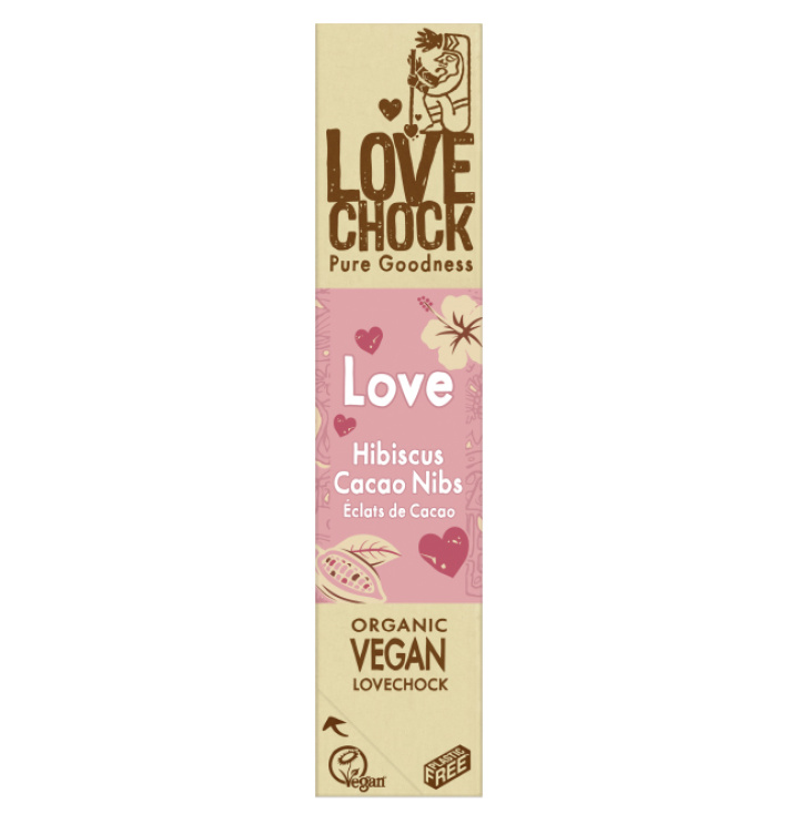 Love Choklad Hibiskus & Kakaonibs EKO 40g i gruppen Råvaror & Dryck / Godis & Choklad / Choklad & Bars hos Rawfoodshop Scandinavia AB (20002)