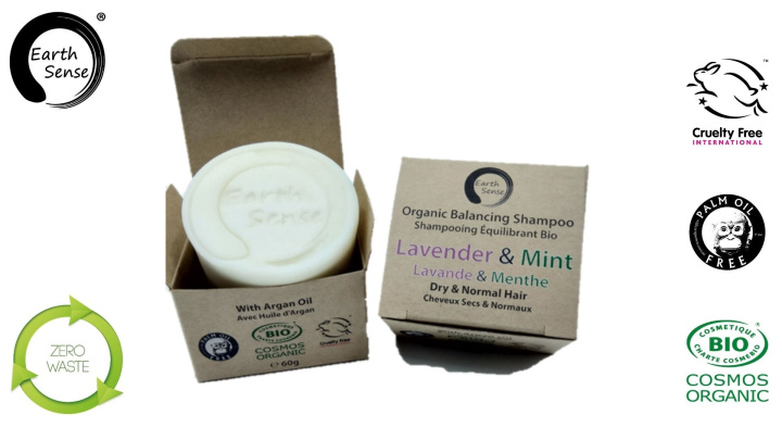 Earth Sense Schampokaka Lavendel & Mint 60g i gruppen Hud & Kropp / Hår / Schampo & Balsam hos Rawfoodshop Scandinavia AB (201090)