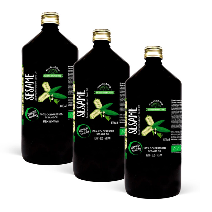 Sesamolja kallpressad EKO 1000ml x 3 flaskor i gruppen Hud & Kropp / Naturlig DIY / Vegetabiliska Oljor hos Rawfoodshop Scandinavia AB (3081204-SET3)
