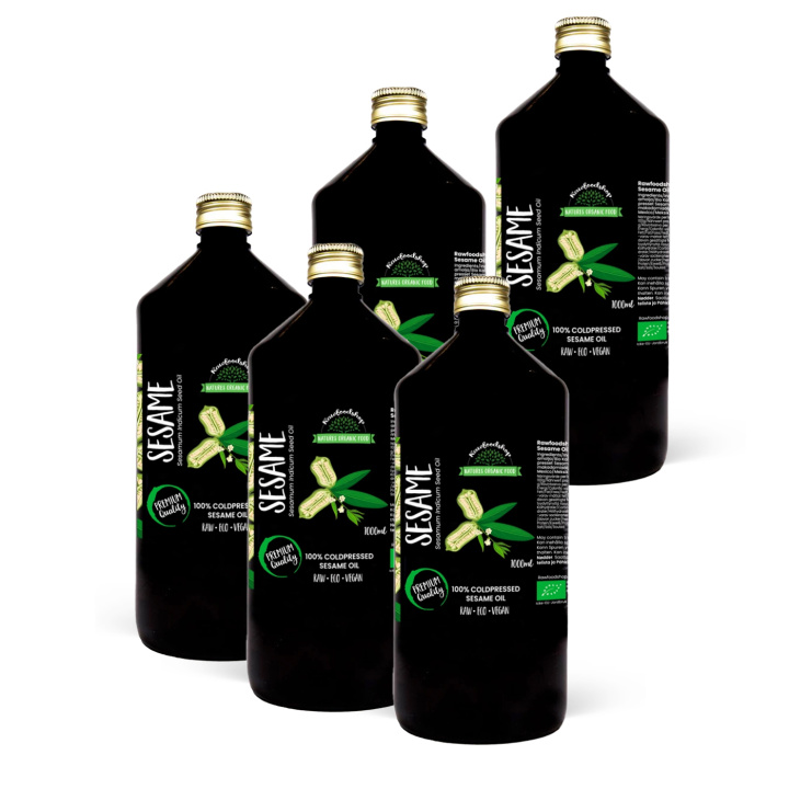 Sesamolja kallpressad EKO 1000ml x 5 flaskor i gruppen Hud & Kropp / Naturlig DIY / Vegetabiliska Oljor hos Rawfoodshop Scandinavia AB (3081204-SET5)