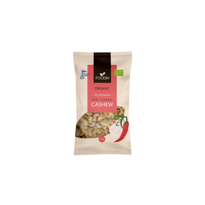 Cashewnötter Chili Vitlök EKO 120g i gruppen Råvaror & Dryck / Godis & Choklad / Snacks hos Rawfoodshop Scandinavia AB (6430048237740)