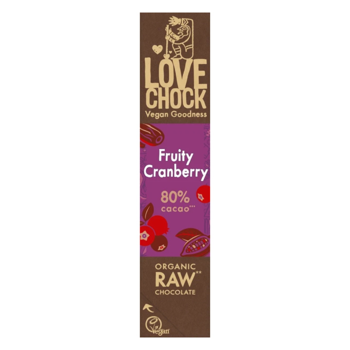 Choklad Fruity Cranberry 80% EKO 40g i gruppen Råvaror & Dryck / Godis & Choklad / Choklad & Bars hos Rawfoodshop Scandinavia AB (900680)
