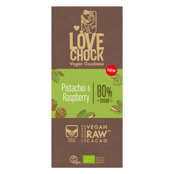 Choklad Pistage & Hallon 80% EKO 70g i gruppen Råvaror & Dryck / Godis & Choklad / Choklad & Bars hos Rawfoodshop Scandinavia AB (900684)