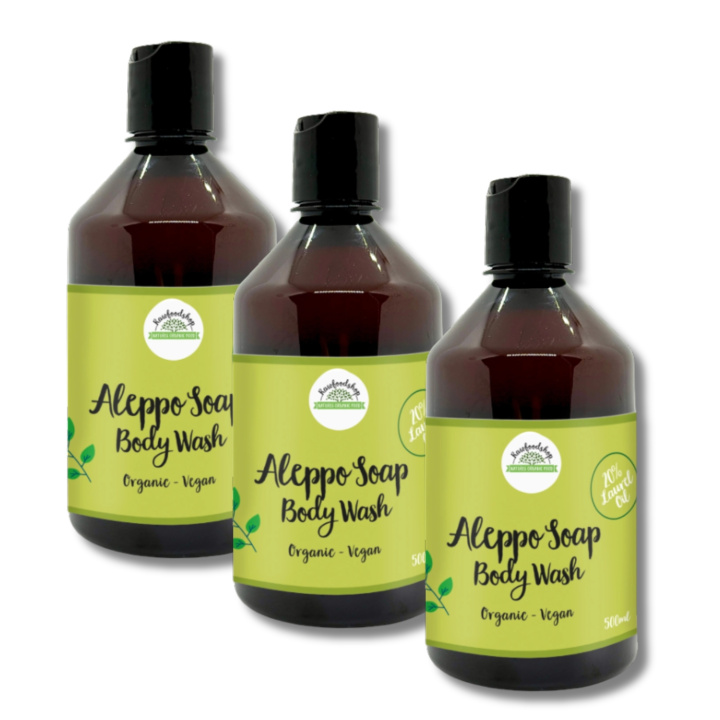 Aleppo Flytande tvål Lagerbärsolja 20% EKO 500ml x 3 st i gruppen Hud & Kropp / Kropp / Duschtvål hos Rawfoodshop Scandinavia AB (BN0842-SET3)