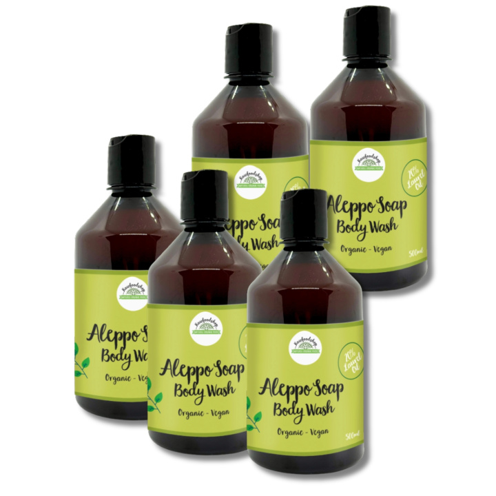 Aleppo Flytande tvål Lagerbärsolja 20% EKO 500ml x 5 st i gruppen Hud & Kropp / Kropp / Duschtvål hos Rawfoodshop Scandinavia AB (BN0842-SET5)