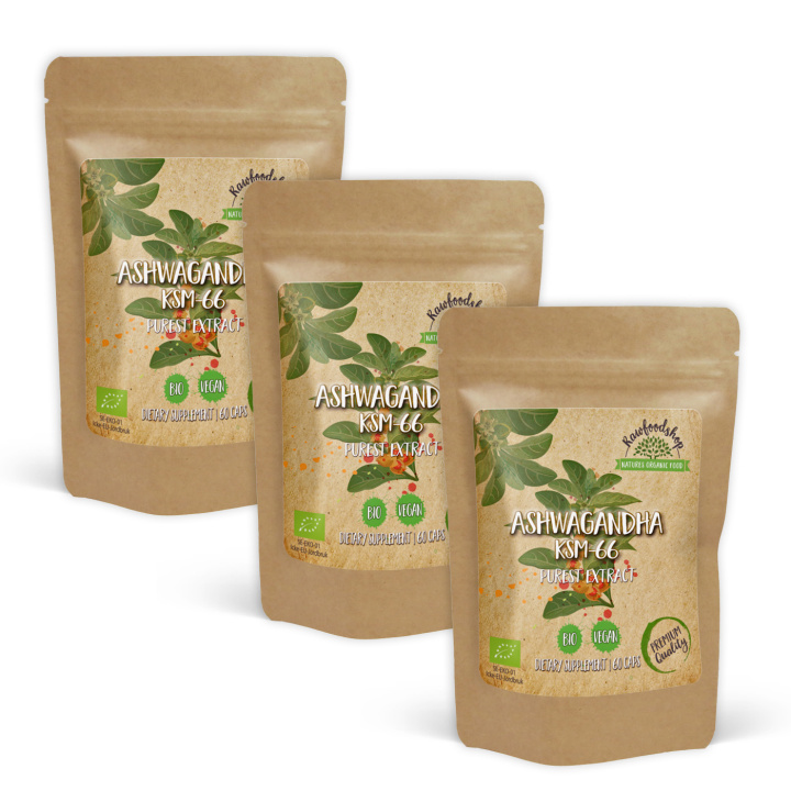 Ashwagandha KSM 66 Extract EKO 500mg 60 Kapslar x 3 paket i gruppen Kosttillskott / Örter & Växter / Örter hos Rawfoodshop Scandinavia AB (CAPASH60-SET3)