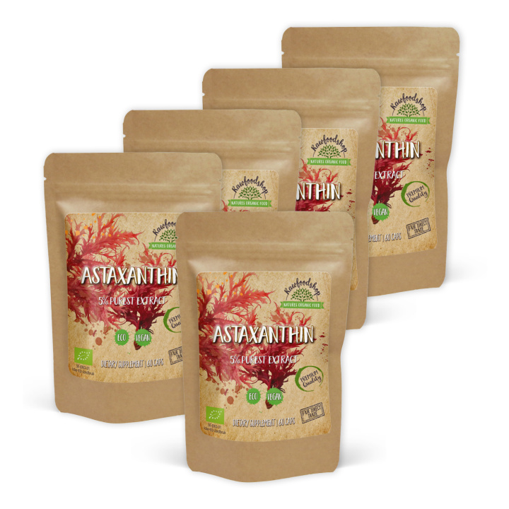 Astaxanthin Extract EKO 8mg 60 Kapslar x 5 paket i gruppen Kosttillskott / Örter & Växter / Algtillskott hos Rawfoodshop Scandinavia AB (CAPAST60-SET5)